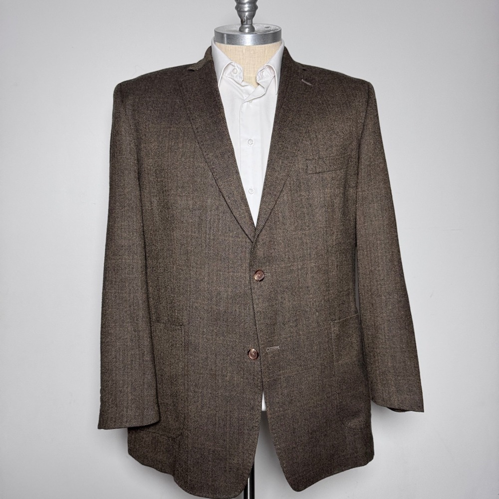 Lauren Ralph Lauren Blazer Mens 48L Brown Herringbone Lambswool Sport Coat